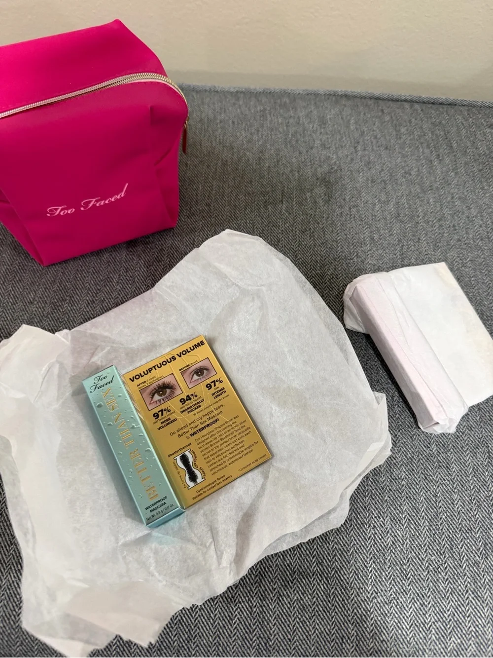 Too Faced Bright Pink Makeup Pouch